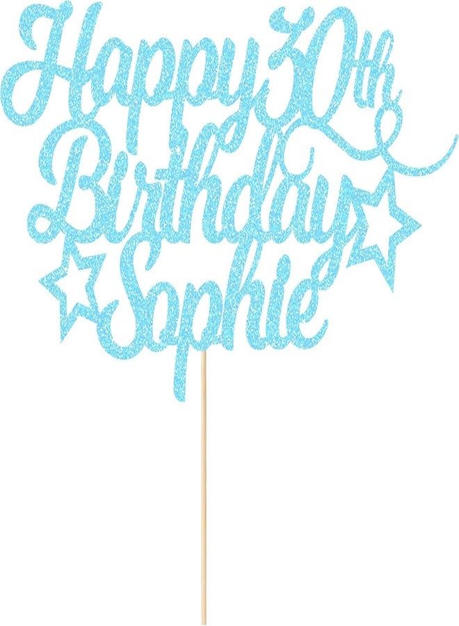 Confetti Personalised Happy Birthday Cake Topper Customised with Any Age and Name Party Cake Decoration Glitter Cardstock (Light Blue) - Image 1